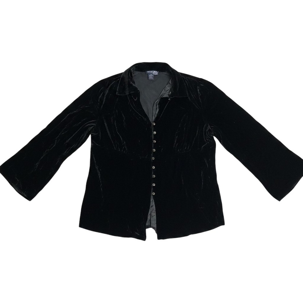 Venezia Velvet Blouse Women 18/20 Black Excellent Silk Blend Button Up Top